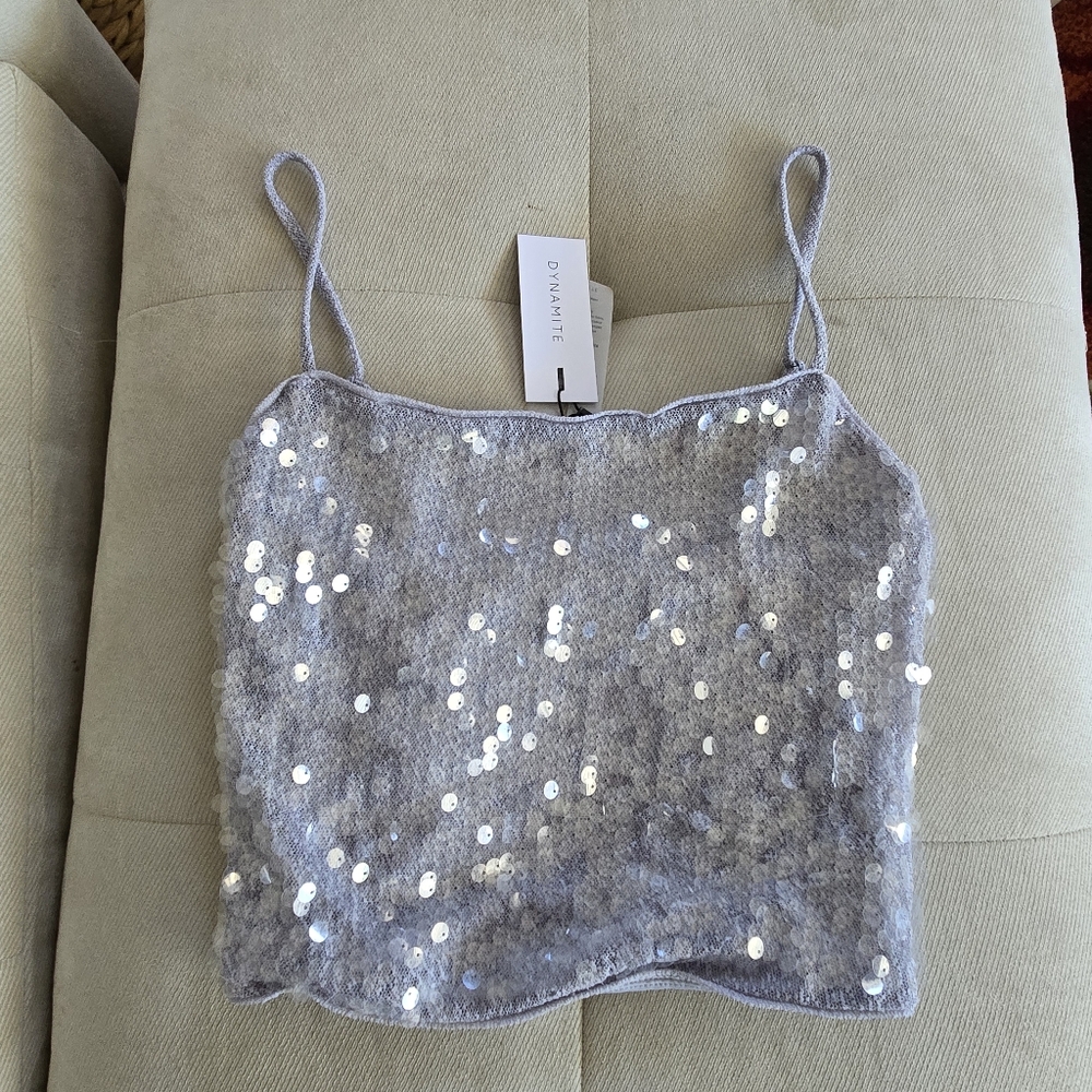 Dynamite Shimmering Silver Sequin Camisole Tanktop XS BNWT